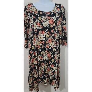 Wilde Black Floral Print A Line Dress Small Sharkbite Hem Stretchy Soft Skater